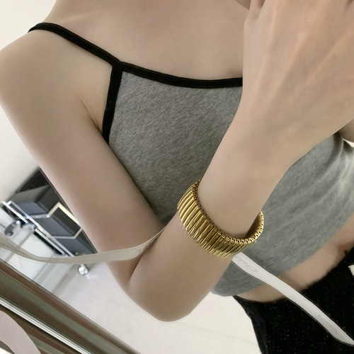 Titanium steel bracelet with a high-end sense of elasticity, retro watch strap, cold and stylish personality, exaggerated fashion temperament, versatile bracelet.