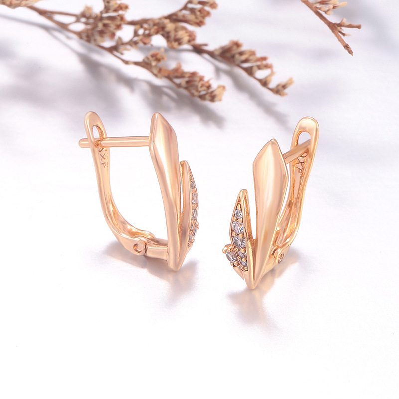 Aretes de Hoja Geométrica de Aleación de Cobre Chapado en Oro de 18K para Mujer