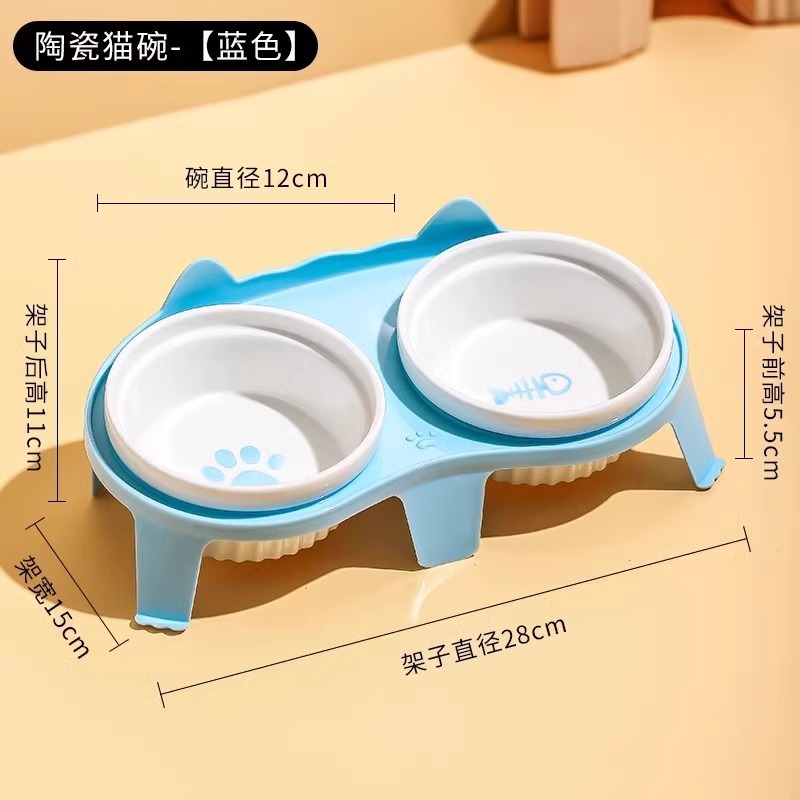 宠物食盆自动保护饮水颈椎打翻狗狗饭盆饭碗喝水双碗宠物|undefined