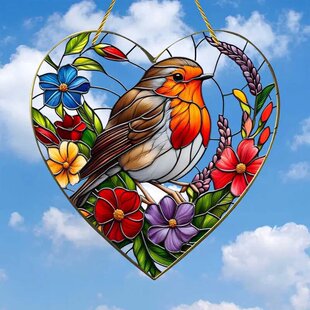 Cross Border Classic Robin Light Trap Hanger-Acrylic Animal Theme Window Decoration Multicolor Floral Heart Design