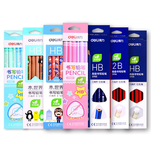 Deli stationery children's HB pencil primary school writing pen painting sketch pen paper box student 2B pencil wholesale