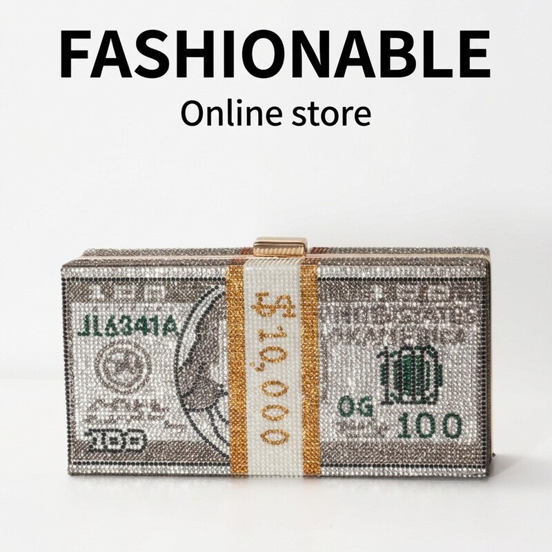 100 Dollar Bill Handbag Evening Bag Chain Women's Clutch Small Square Bag Lock Buckle Crossbody Bag Shoulder Bag