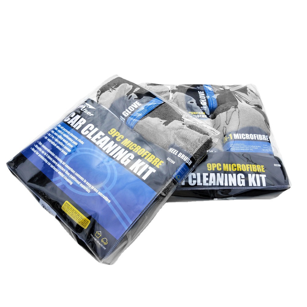 Car Cleaning Microfiber Car Wash Sponge Gloves Tire Brush Waxing Pad Cleaning Cloth Set Nine-Piece Car Wash Kit