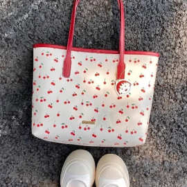 2026时尚新款少女通勤樱桃托特包手提包时尚小众印花质单肩包A23