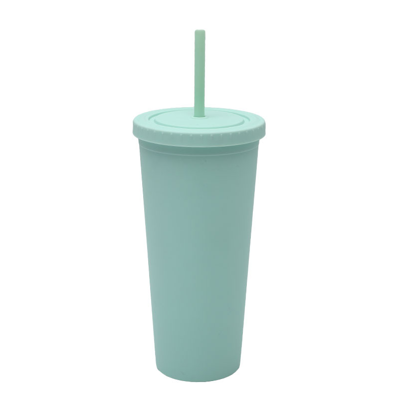 Transfronterizo suministro directo de tazas de paja de plástico de doble capa simple taza de agua de gran capacidad esmaltada de alto valor facial taza de mano lujosa