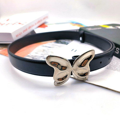 Sweet and Cool Instagram Style Silver Embossed 3D Metal Butterfly Button Decorated Belt for Jeans and Short Skirts