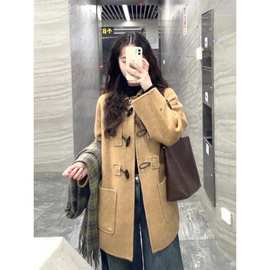 深冬韩系牛角扣呢子大衣女入冬季2025新款毛呢外套独特超好看加厚