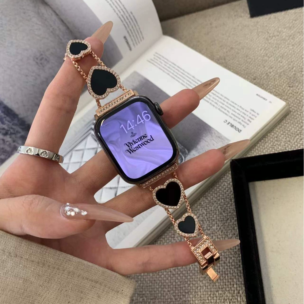 Подходит для ремешка Apple watch iwatch9 s10 маленький аромат любовь mother-of-pearl металлические applewatch8/SE