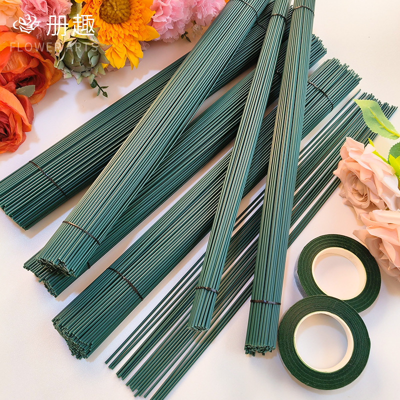 Varilla de flores de plástico recubierto N ° 2 varilla de tornillo de hierro verde hecho a mano varilla de flor Rama de flor DIY material de flor hecha a mano longitud especial 40cm