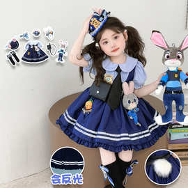 女童兔子警官公主裙夏季新款儿童卡通蓬蓬裙生日礼服洛丽塔连衣裙