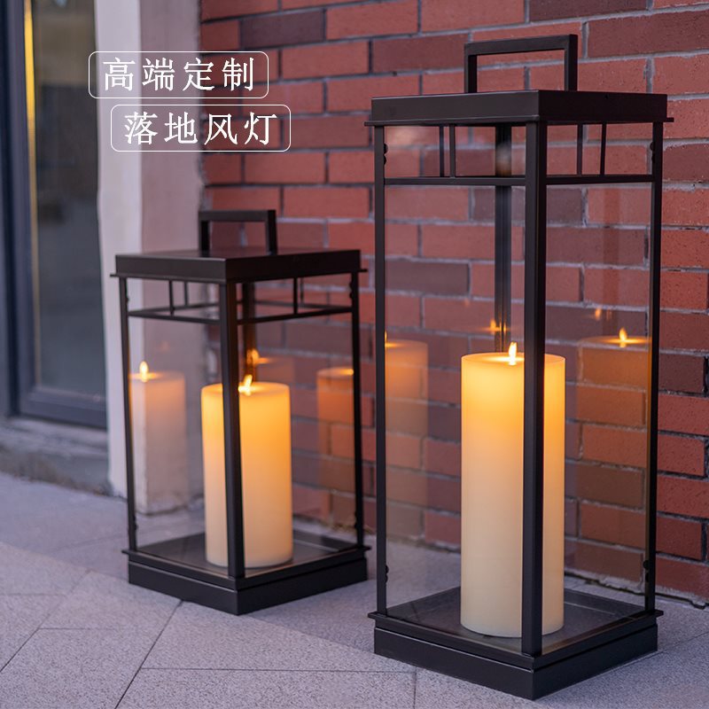 灯风灯简约欧式台灯金属蜡烛摆件玻璃烛台户外落地庭院装饰蜡烛筒