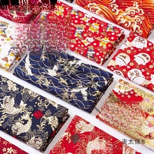 和风烫金 布料日本日式印花布全棉麻布汉服旗袍衣服装面料麦太保
