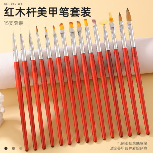 Redwood pole nail pen suit 15 color painting flower pull liner fan pen blooming gradient phototherapy pen crystal pen