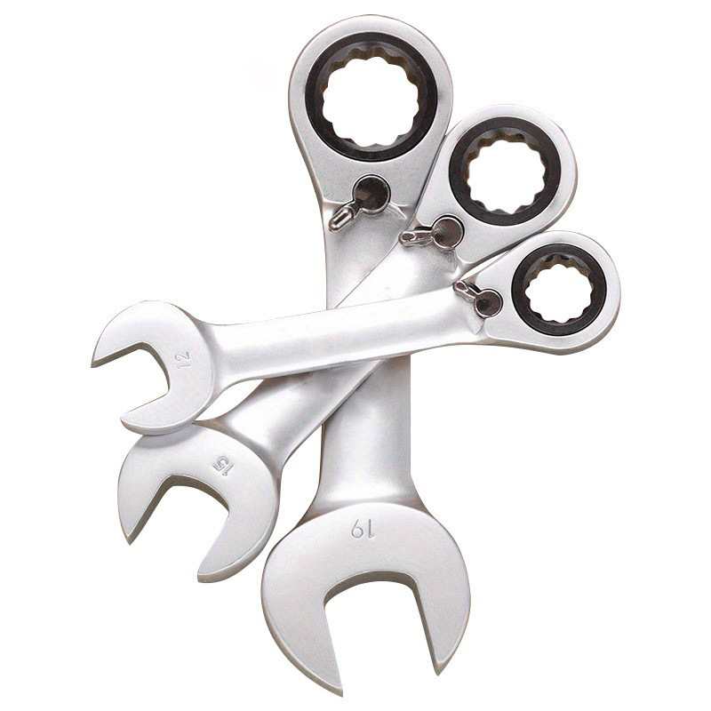 厂家供应短柄单头可调棘轮扳手汽修家具修补工具开口梅花手动扳手