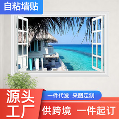 尚易SP-J017海洋3D風景假窗貼紙自粘臥室客廳背景牆裝飾批發牆貼