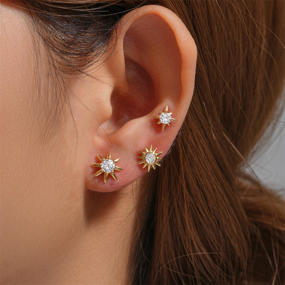 3 Pieces Set IG Style Simple Style Shiny Star Plating Inlay Sterling Silver Zircon Ear Studs display picture 2