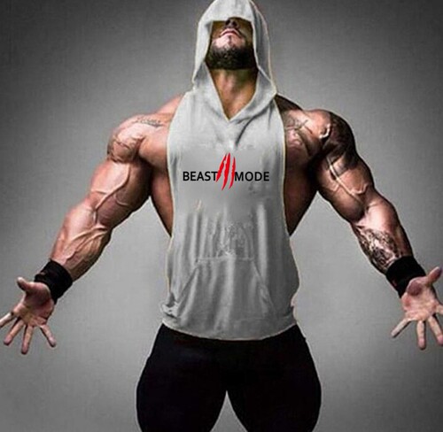 Summer new multi-color letter circle no fitness weightlifting sports casual loose hooded men's sleeveless T-shirt