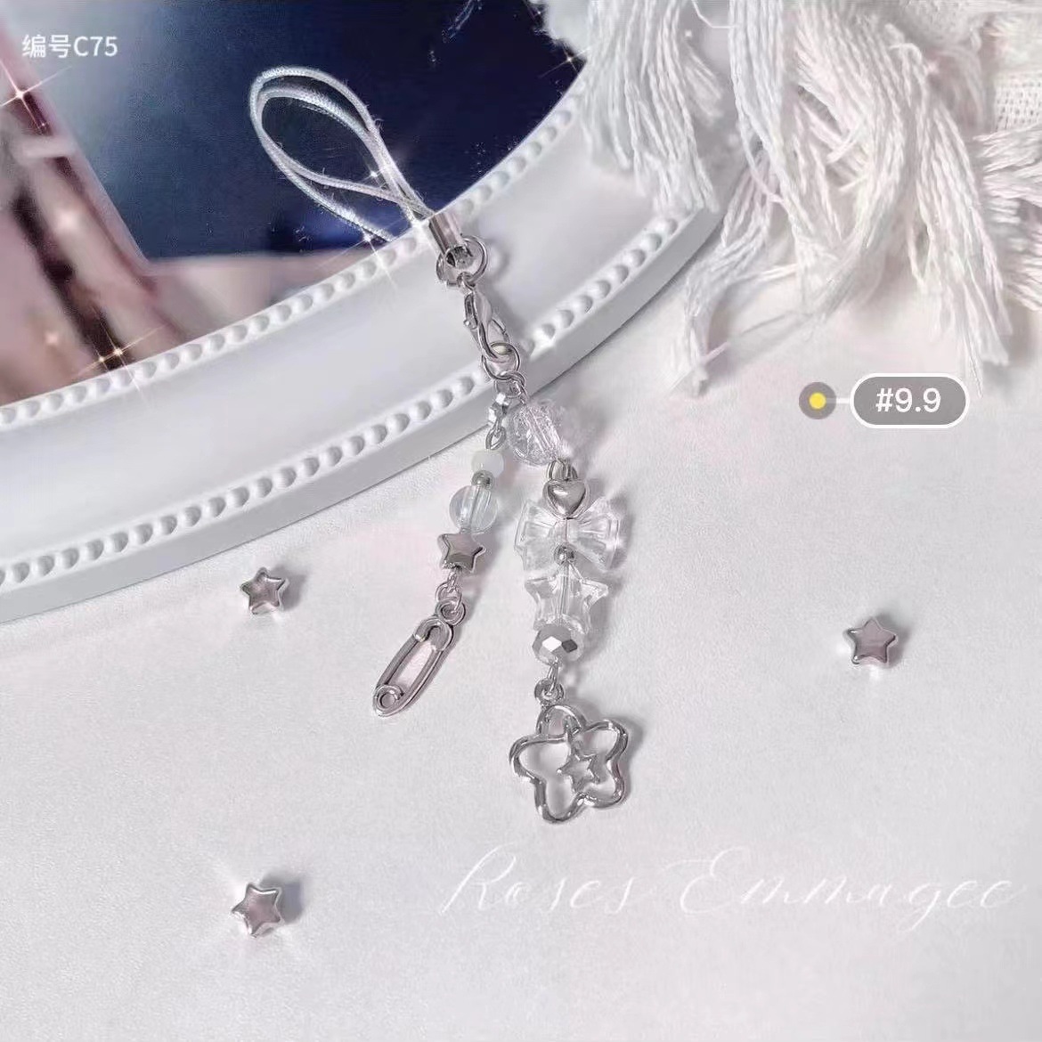 [pink white wings] hand-made mobile phone chain beaded love goo this chain card book buckle key chain hanging chain simple