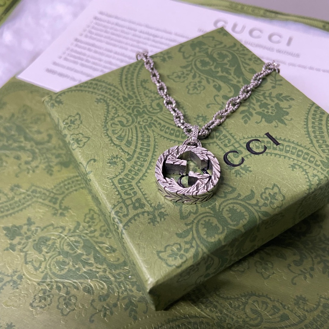 源头厂家925纯银项链古家麻花链织纹双G项链男女时尚潮流情侣项链