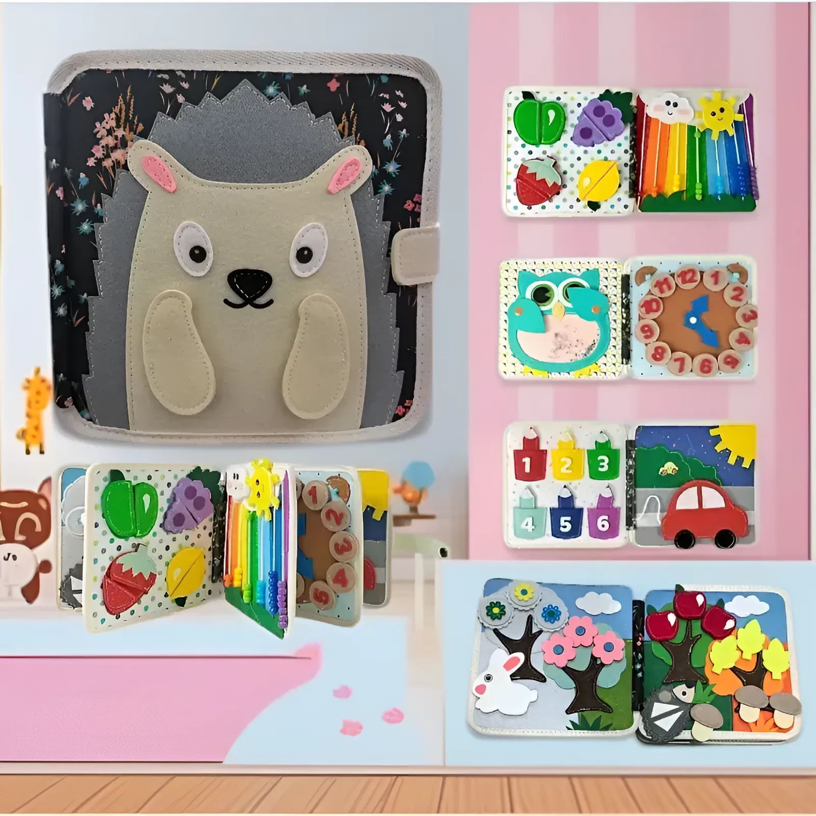 Educación temprana dibujos animados fieltro libro de tela transfronteriza Montessori bebé niños libro tranquilo Desarrollo Inteligencia Rainbow Book 3D ESTÉREO