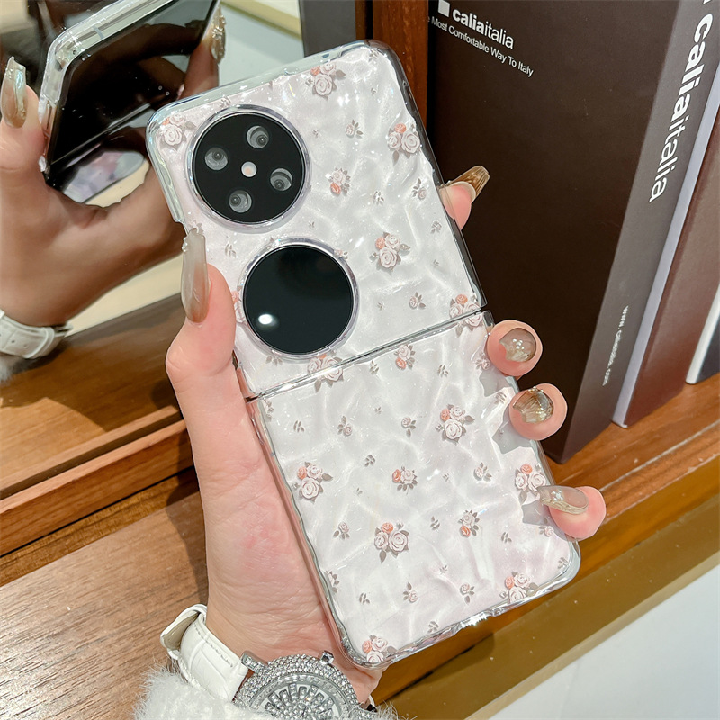 Capa para celular Huawei Pocket 2, dobrável com textura ondulada, resistente a quedas, estampa de rosas em tela cheia, design simples para mulheres._voghion.com