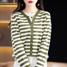 跨境2025秋冬新款慵懒风条纹安迪绒针织衫女假两件减龄小衫上衣冬