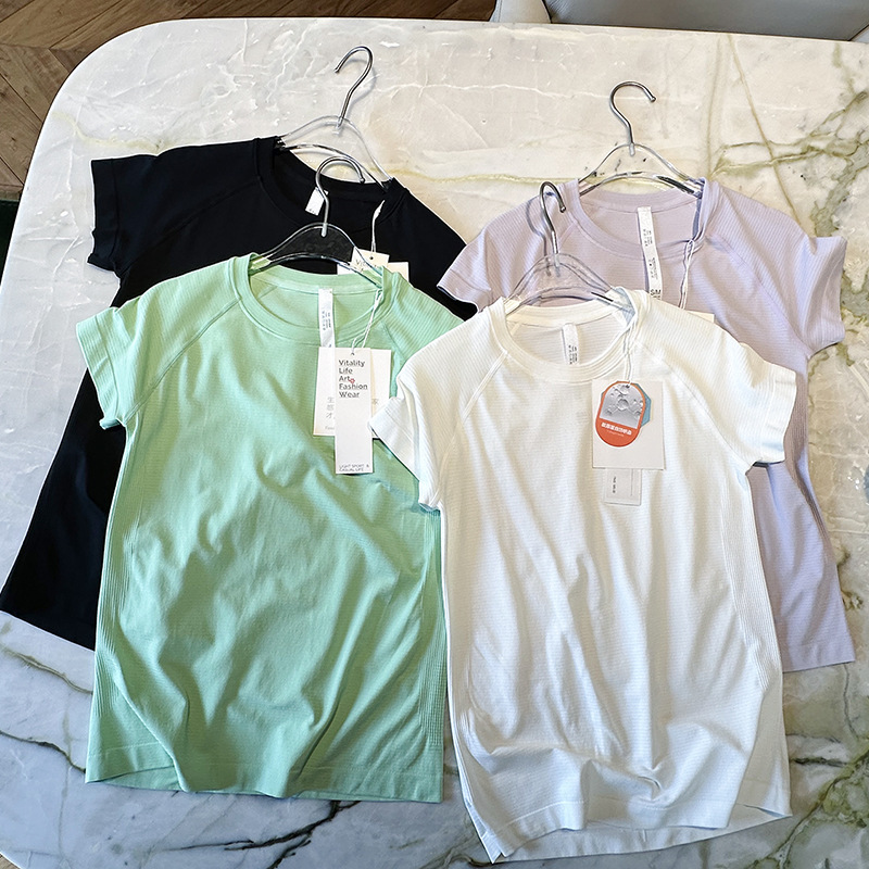 High-Elastic Seamless Slim-Fit Breathable Ice Silk Sun-Protective Short-Sleeve Women's Round-Neck Quick-Dry Running Yoga Fitness Sports T-Shirt High-Elastic Seamless Slim-Fit Breathable Ice Silk Sun-Protective Short-Sleeve Women's Round-Neck Quick-Dry Running Yoga Fitness Sports T-Shirt