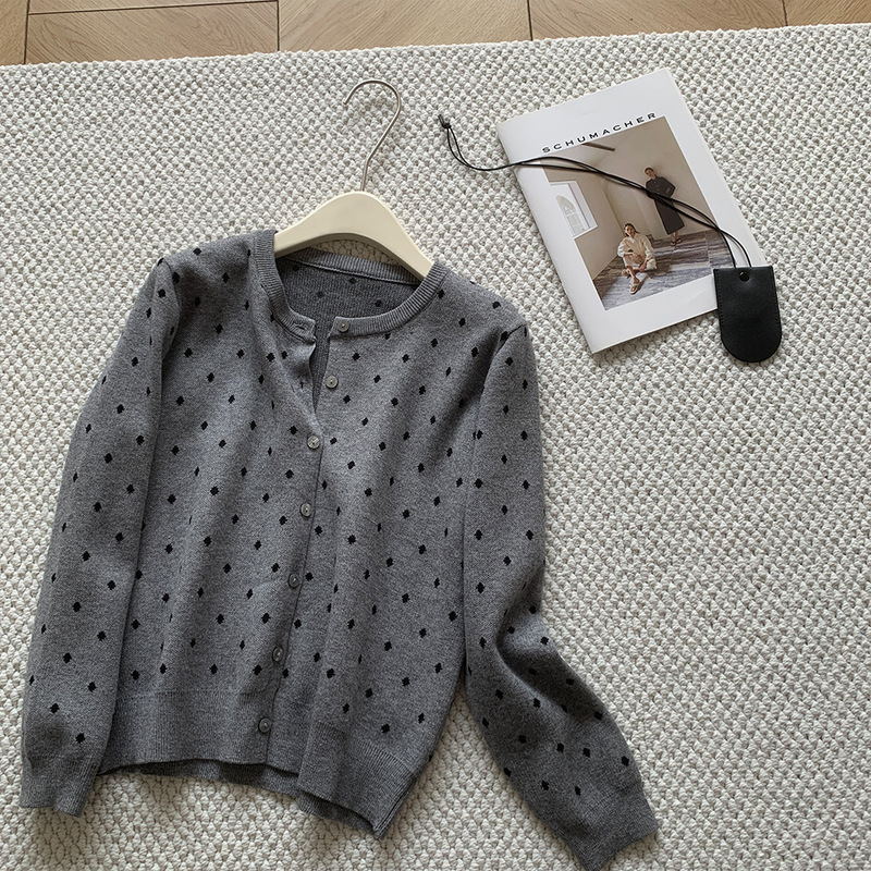 Japanese-Style Fresh College Style Jacquard Knit Cardigan Autumn and Winter New Round Neck Design Sweater Women's Jacket