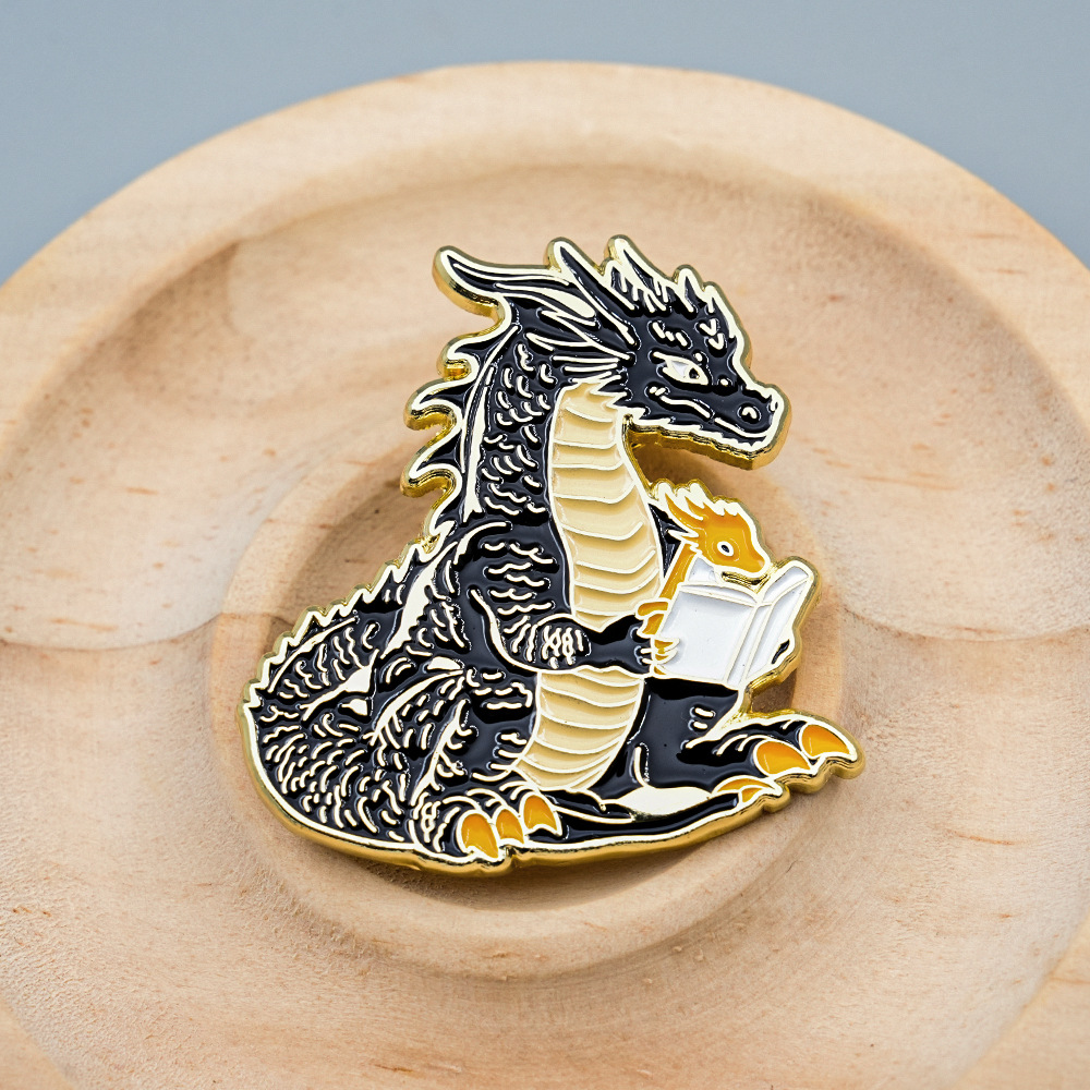 Dragon Reader Enamel Brooch Fantasy Book Lover Inspired Pin Badge Accessory