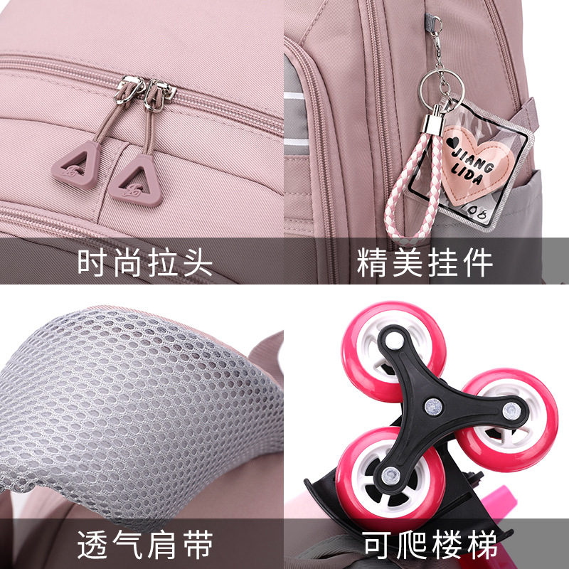 Peces naturales nuevo carro mochila escuela primaria estudiante grado 3-6 transfronteriza de moda de gran capacidad niña escalera de seis ruedas