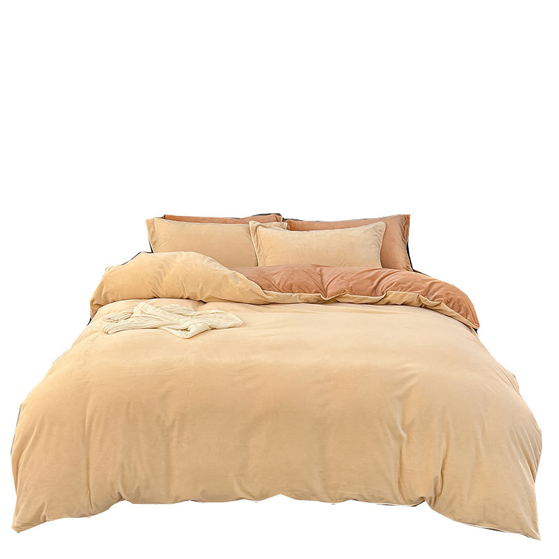 2024 nuevo juego de cama de terciopelo de leche de cuatro piezas de terciopelo de invierno de doble cara de terciopelo de coral grueso funda de edredón ropa de cama