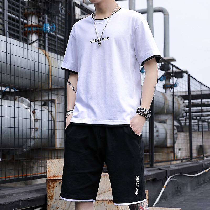 Nueva camiseta de manga corta para hombres marca de moda casual para hombres verano nuevo algodón de dos piezas set de ropa deportiva de verano para hombres