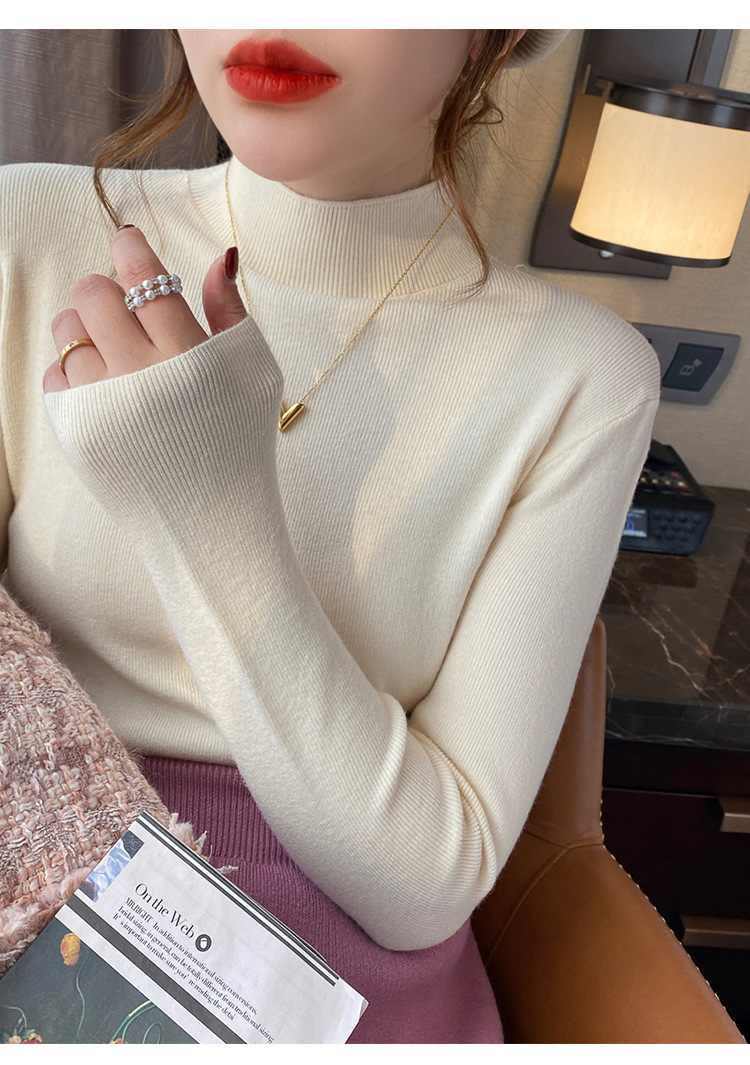 商品详情图_半高领打底衫女内搭秋冬洋气毛衣2022新款白色羊