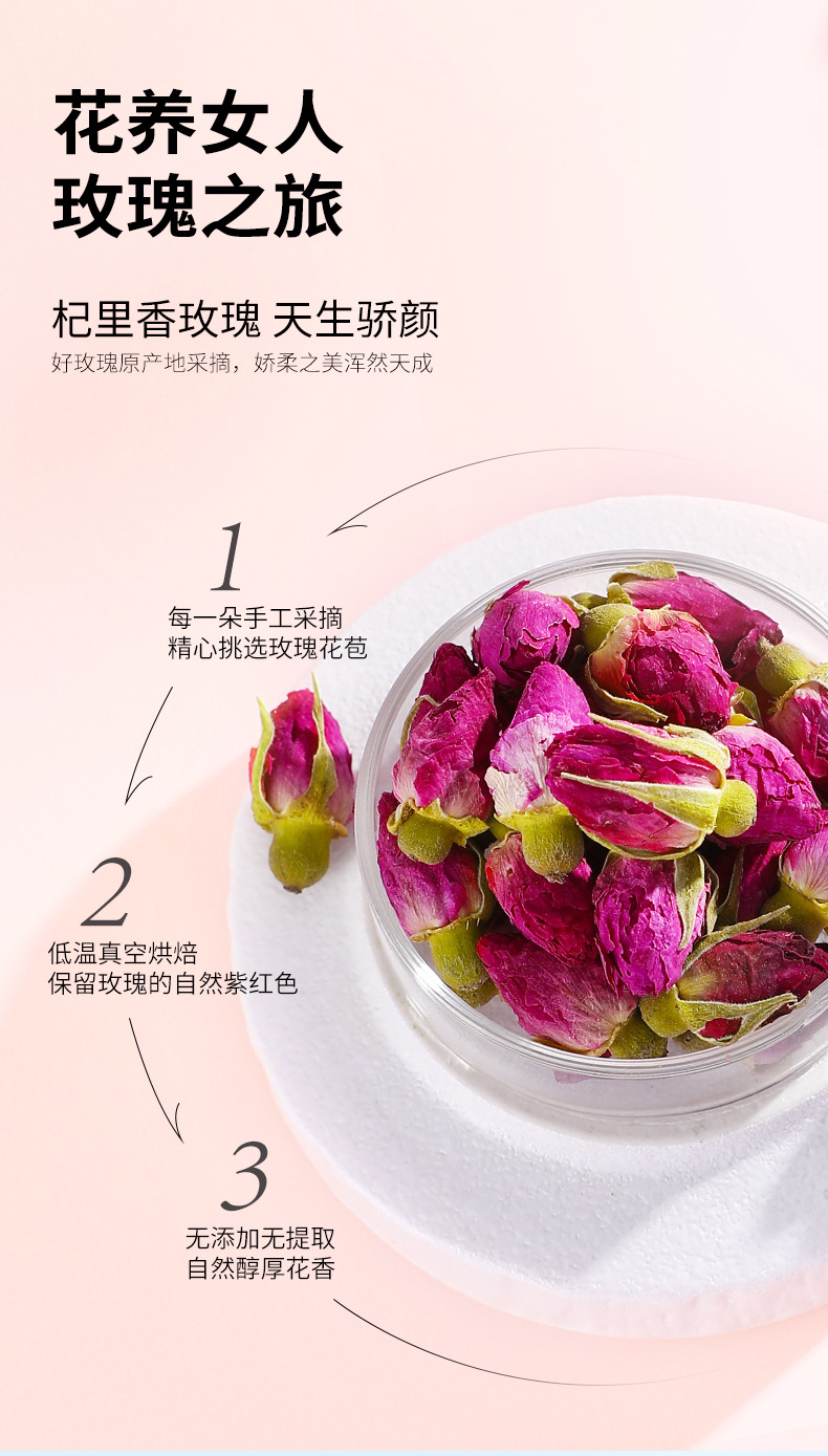 Dried Rose Bud Tea 60g Box Pingyin Double Petal Rosebuds for Herbal Tea overview