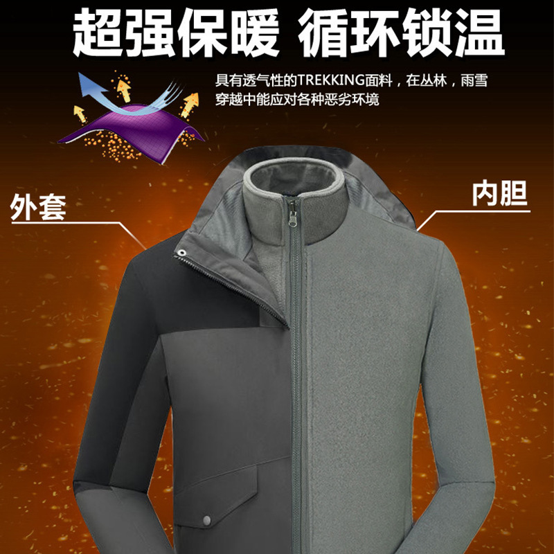 3 - en - 1 traje de esquí de asalto de color al aire libre impermeable a prueba de viento chaqueta de bloqueo térmico ropa de trabajo de grupo logotipo personalizado