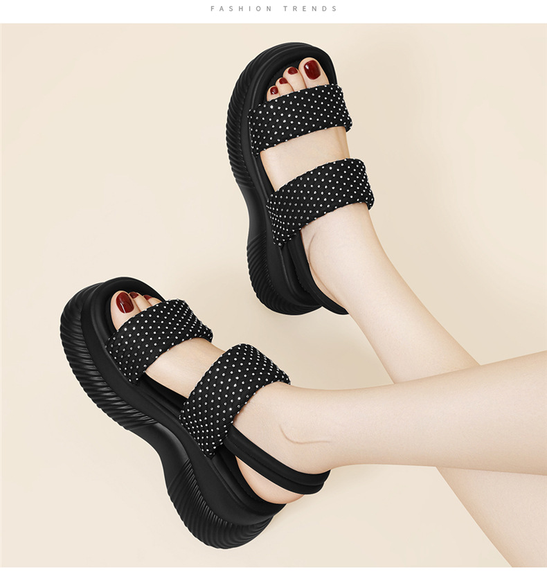 Dép sandal nữ đế dày tăng chiều cao sequin lấp lánh phong cách thể thao đi biển mùa hè 2026 — 7227 màu đen, 7227 màu bạc chi tiết 7