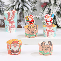 聖誕款蛋糕紙杯機制馬芬杯老人麋鹿圓形蛋糕杯耐高溫加厚杯子50個