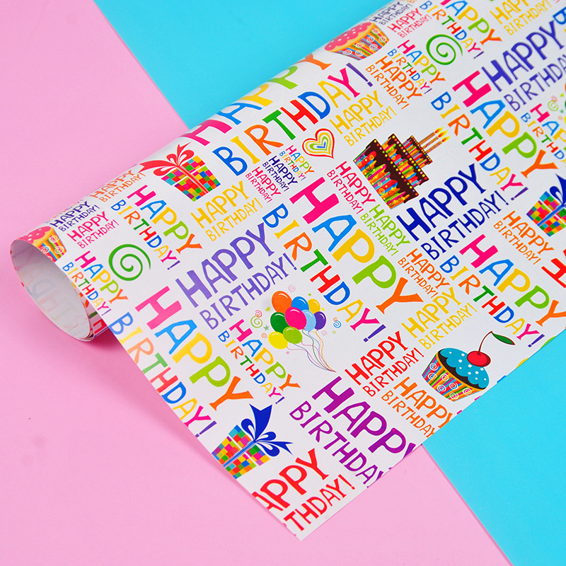 Papel de regalo de cumpleaños de Ventas de Fábrica al por mayor de dibujos animados pastel globo niños vacaciones rosa azul papel de regalo
