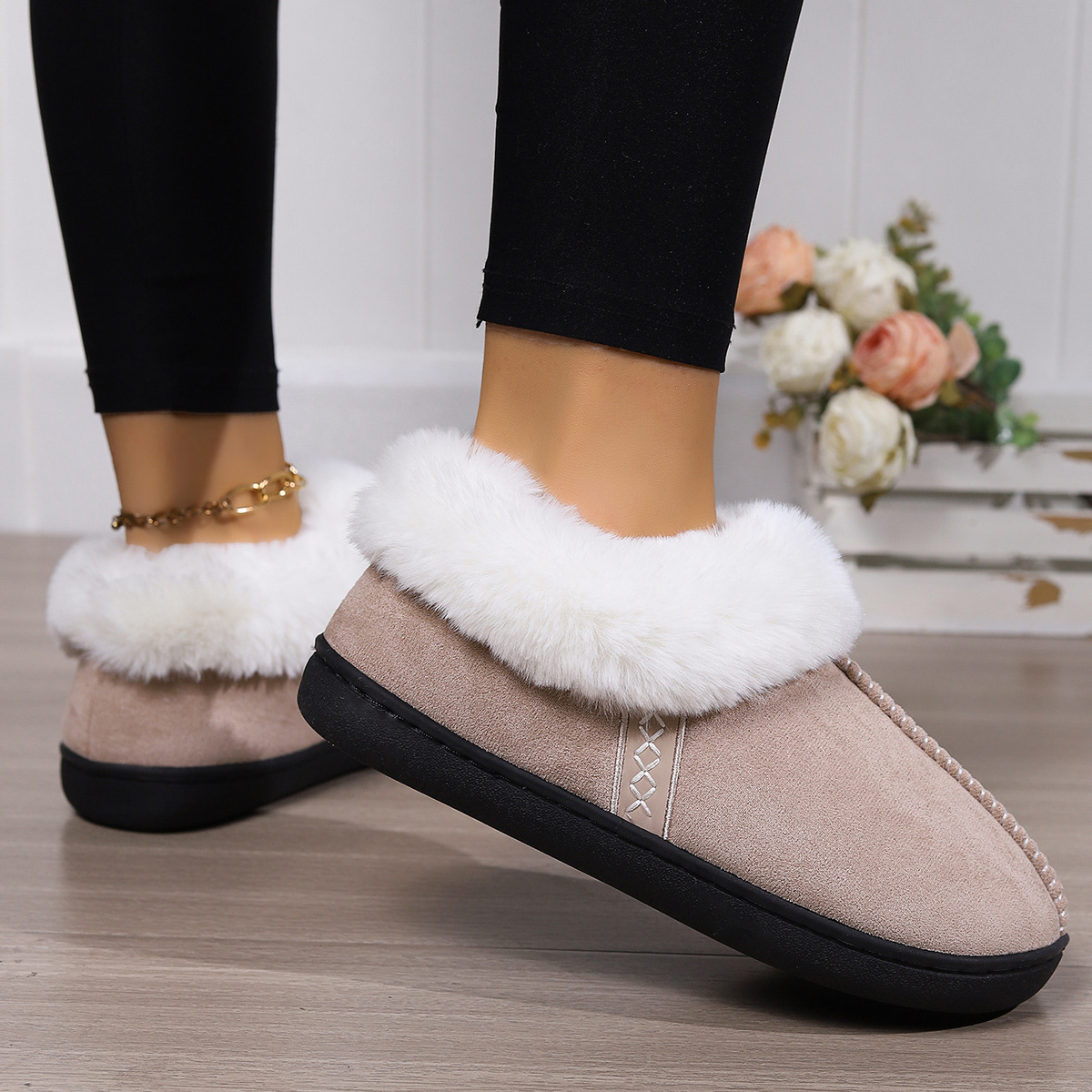 Home cotton slippers female Baotou cotton drag indoor household non-slip neutral slippers_voghion.com