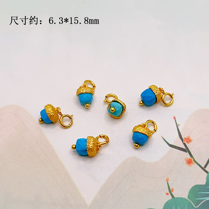 S925 Sterling Silver Gold-Plated Natural Turquoise Gourd-Shaped Fortune Bead DIY Jewelry Bracelet Pendant Spacer Bead Accessories