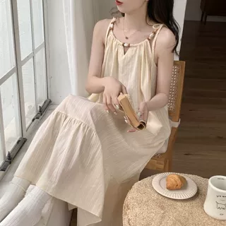 2025夏季女吊带梭织棉甜美宽松夏天薄款女士长款可外穿家居服百搭