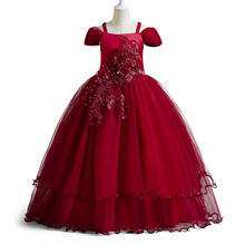 2022新款女童晚礼服一字肩公主裙儿童婚纱蓬蓬裙中大童钢琴演出服