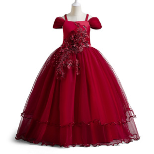 2022 New Girls' Evening Dress Off-shoulder Princess Dress Children's Wedding Dress Tutu Skirt Big Children's Piano Costume