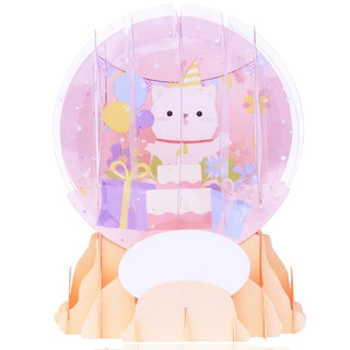 厂家供应彩印小猫儿童节生日水晶球立体摆件3d透明贺卡留言小卡片