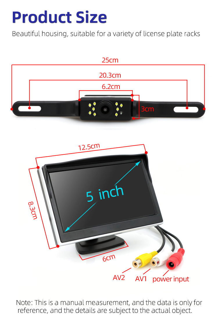 License Plate Frame Camera Hd Display Waterproof Full Set Back up Camera 5inch Wireless Reversing Image