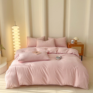 100 cotton four-piece cotton quilt cover bed hat spring and autumn single sheet three-piece set 1.5 meters 1.8m bedding