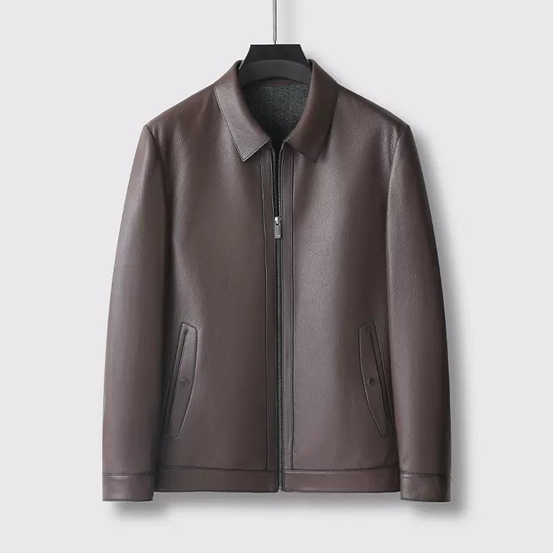 2025新款海宁真皮皮衣秋季纯色翻领拉链绵羊皮夹克男士休闲外套