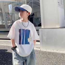 男大童夏季纯棉短袖t恤2025新款儿童男孩夏装帅气半袖体恤上衣潮