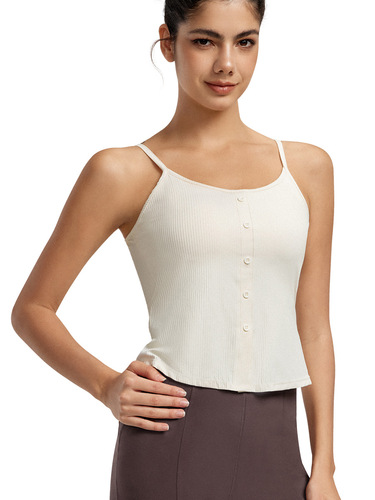 Women's yoga wear tank top with thin straps, featuring a built-in bra for a premium, sexy, and back-sculpting look—perfect for summer workouts.