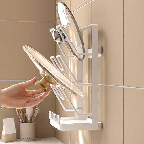 Hole-free multi-layer pot cover rack spatula storage rack kitchen storage rack wall-mounted multi-functional chopping board chopping board storage